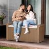 imageYITAHOME 230 Gal Outdoor Storage Box XXL AllWeather Wicker Deck Box for Patio Furniture Cushions Pool Accessories and Garden Tools  GreyBrown