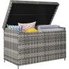 imageYITAHOME 230 Gallon Deck Box XXL Wicker Outdoor Storage Box AllWeather Storage Organizer for Patio Furniture Outdoor Cushions Pool Storage and Garden Tools GreyGrey