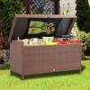 imageYITAHOME 230 Gallon Deck Box XXL Wicker Outdoor Storage Box AllWeather Storage Organizer for Patio Furniture Outdoor Cushions Pool Storage and Garden Tools GreyBrown