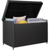imageYITAHOME 230 Gallon Deck Box XXL Wicker Outdoor Storage Box AllWeather Storage Organizer for Patio Furniture Outdoor Cushions Pool Storage and Garden Tools GreyBlack
