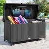 imageYITAHOME 230 Gallon Deck Box XXL Wicker Outdoor Storage Box AllWeather Storage Organizer for Patio Furniture Outdoor Cushions Pool Storage and Garden Tools GreyBlack