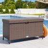 imageYITAHOME 230 Gallon Deck Box XXL Wicker Outdoor Storage Box AllWeather Storage Organizer for Patio Furniture Outdoor Cushions Pool Storage and Garden Tools GreyBrown