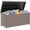 imageYITAHOME 230 Gallon Deck Box XXL Wicker Outdoor Storage Box AllWeather Storage Organizer for Patio Furniture Outdoor Cushions Pool Storage and Garden Tools GreyBrown