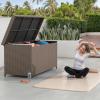 imageYITAHOME 230 Gallon XXL Deck Box AllWeather Wicker Outdoor Storage Box PE Rattan Storage Bin for Patio Furniture Outdoor Cushions Pool Storage and Garden Tools  GreyBrown