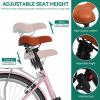 imageYITAHOME 24 ampamp 26 Inch Beach Cruiser Bike for Women 1 ampamp 7 Speed Commute Bike for Adults Womens Bicycle with Adjustable Seat Multiple ColorPink