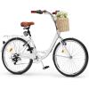 imageYITAHOME 24 ampamp 26 Inch Beach Cruiser Bike for Women 1 ampamp 7 Speed Commute Bike for Adults Womens Bicycle with Adjustable Seat Multiple ColorWhite