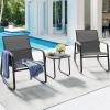 imageYITAHOME 3 Piece Rocking Bistro Set Outdoor Patio Furniture Set with Wooden Armrests Porch Chairs Set with Glass Table for Lawn Garden Balcony Poolside Dark Gray