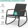 imageYITAHOME 3 Piece Rocking Bistro Set Outdoor Patio Furniture Set with Wooden Armrests Porch Chairs Set with Glass Table for Lawn Garden Balcony Poolside Dark Gray