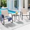 imageYITAHOME 3 Piece Rocking Bistro Set Outdoor Patio Furniture Set with Wooden Armrests Porch Chairs Set with Glass Table for Lawn Garden Balcony Poolside Beige