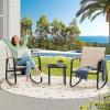 imageYITAHOME 3 Piece Rocking Bistro Set Outdoor Patio Furniture Set with Wooden Armrests Porch Chairs Set with Glass Table for Lawn Garden Balcony Poolside Beige