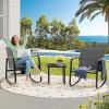imageYITAHOME 3 Piece Rocking Bistro Set Outdoor Patio Furniture Set with Wooden Armrests Porch Chairs Set with Glass Table for Lawn Garden Balcony Poolside Dark Gray