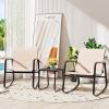 imageYITAHOME 3 Piece Rocking Bistro Set Outdoor Patio Furniture Set with Wooden Armrests Porch Chairs Set with Glass Table for Lawn Garden Balcony Poolside Beige