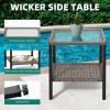 imageYITAHOME 3 Pieces Patio Wicker Rocking Chair Set Outdoor Patio Furniture Set with Rattan Side Table Thickened Cushions Rocker Patio Chairs Set for Porch Poolside and Yard BlueBlue