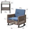 imageYITAHOME 3 Pieces Patio Wicker Rocking Chair Set Outdoor Patio Furniture Set with Rattan Side Table Thickened Cushions Rocker Patio Chairs Set for Porch Poolside and Yard BlueBlue