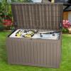 imageYITAHOME 31 Gallon Outdoor Storage Deck Box Waterproof Resin Package Delivery and Storage Box with Lockable Lid for Patio Furniture Cushions Pool Accessories Garden Tools BlackTaupe