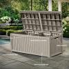 imageYITAHOME 31 Gallon Outdoor Storage Deck Box Waterproof Resin Package Delivery and Storage Box with Lockable Lid for Patio Furniture Cushions Pool Accessories Garden Tools BlackTaupe
