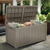 imageYITAHOME 31 Gallon Outdoor Storage Deck Box Waterproof Resin Package Delivery and Storage Box with Lockable Lid for Patio Furniture Cushions Pool Accessories Garden Tools BlackTaupe