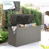 imageYITAHOME 31 Gallon Outdoor Storage Deck Box Waterproof Resin Package Delivery and Storage Box with Lockable Lid for Patio Furniture Cushions Pool Accessories Garden Tools BlackTaupe