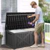 imageYITAHOME 31 Gallon Outdoor Storage Deck Box Waterproof Resin Package Delivery and Storage Box with Lockable Lid for Patio Furniture Cushions Pool Accessories Garden Tools BlackDark Gray