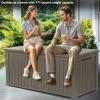 imageYITAHOME 31 Gallon Outdoor Storage Deck Box Waterproof Resin Package Delivery and Storage Box with Lockable Lid for Patio Furniture Cushions Pool Accessories Garden Tools BlackTaupe