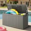 imageYITAHOME 31 Gallon Outdoor Storage Deck Box Waterproof Resin Package Delivery and Storage Box with Lockable Lid for Patio Furniture Cushions Pool Accessories Garden Tools BlackTaupe