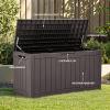 imageYITAHOME 31 Gallon Outdoor Storage Deck Box Waterproof Resin Package Delivery and Storage Box with Lockable Lid for Patio Furniture Cushions Pool Accessories Garden Tools BlackDark Brown
