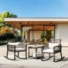 imageYITAHOME 3Piece Patio Wicker Rocking Chair Outdoor Conversation Bistro Set with Wood Armrest and Soft Cushions for Balcony Lawn and Porch Poolside BlackBlack