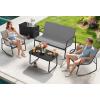 imageYITAHOME 4 Pieces Patio Furniture Set Outdoor Textilene Conversation Sets Rocking Bistro Chairs Loveseat and Glass Table for Living Room Lawn Garden Balcony Poolside Backyard GreyGrey