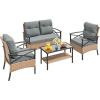 imageYITAHOME 4 Pieces Patio Furniture Set Outdoor Wicker Patio Conversation Set with Metal Table and Soft Cushions AllWeather Rattan Bistro Set with Loveseat Light Brown  GrayLight Browngray