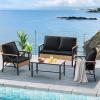 imageYITAHOME 4 Pieces Patio Furniture Set Outdoor Wicker Patio Conversation Set with Metal Table and Soft Cushions AllWeather Rattan Bistro Set with Loveseat Light Brown  GrayLight Brownblack