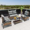 imageYITAHOME 4 Pieces Patio Furniture Set Outdoor Wicker Patio Conversation Set with Metal Table and Soft Cushions AllWeather Rattan Bistro Set with Loveseat Light Brown  GrayLight Browngray