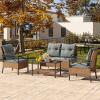 imageYITAHOME 4 Pieces Patio Furniture Set Outdoor Wicker Patio Conversation Set with Metal Table and Soft Cushions AllWeather Rattan Bistro Set with Loveseat Light Brown  GrayLight Browngray