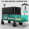 imageYITAHOME 400L Double Decker Collapsible Foldable Wagon 450Lbs Heavy Duty Wagon Cart 47 Extra Long Utility Wagon with Big Wheels and Pull Cord for Sports Shopping Camping  BlackDouble layer