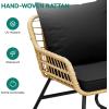 imageYITAHOME 4Piece Patio Furniture Wicker Outdoor Bistro Set AllWeather Rattan Conversation Loveseat Chairs for Backyard Balcony and Deck with Soft Cushions and Metal Table Navy BlueLight Brownblack