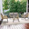 imageYITAHOME 4Piece Patio Furniture Wicker Outdoor Bistro Set AllWeather Rattan Conversation Loveseat Chairs for Backyard Balcony and Deck with Soft Cushions and Metal Table Navy BlueLight Grey