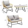 imageYITAHOME 4Piece Patio Furniture Wicker Outdoor Bistro Set AllWeather Rattan Conversation Loveseat Chairs for Backyard Balcony and Deck with Soft Cushions and Metal Table Navy BlueLight Grey