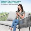 imageYITAHOME 4Piece Patio Furniture Wicker Outdoor Bistro Set AllWeather Rattan Conversation Loveseat Chairs for Backyard Balcony and Deck with Soft Cushions and Metal Table Navy BlueGrey