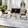 imageYITAHOME 4Piece Patio Furniture Wicker Outdoor Bistro Set AllWeather Rattan Conversation Loveseat Chairs for Backyard Balcony and Deck with Soft Cushions and Metal Table Navy BlueLight Brownblack