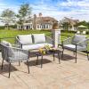 imageYITAHOME 4Piece Patio Furniture Wicker Outdoor Bistro Set AllWeather Rattan Conversation Loveseat Chairs for Backyard Balcony and Deck with Soft Cushions and Metal Table Navy BlueGrey