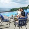 imageYITAHOME 4Piece Patio Furniture Wicker Outdoor Bistro Set AllWeather Rattan Conversation Loveseat Chairs for Backyard Balcony and Deck with Soft Cushions and Metal Table Navy BlueNavy Blue