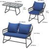 imageYITAHOME 4Piece Patio Furniture Wicker Outdoor Bistro Set AllWeather Rattan Conversation Loveseat Chairs for Backyard Balcony and Deck with Soft Cushions and Metal Table Navy BlueNavy Blue