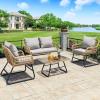 imageYITAHOME 4Piece Patio Furniture Wicker Outdoor Bistro Set AllWeather Rattan Conversation Loveseat Chairs for Backyard Balcony and Deck with Soft Cushions and Metal Table Navy BlueLight Grey