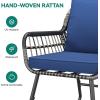 imageYITAHOME 4Piece Patio Furniture Wicker Outdoor Bistro Set AllWeather Rattan Conversation Loveseat Chairs for Backyard Balcony and Deck with Soft Cushions and Metal Table Navy BlueNavy Blue