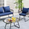 imageYITAHOME 4Piece Patio Furniture Wicker Outdoor Bistro Set AllWeather Rattan Conversation Loveseat Chairs for Backyard Balcony and Deck with Soft Cushions and Metal Table Navy BlueNavy Blue
