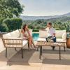 imageYITAHOME 4Piece Wicker Patio Furniture Set All Weather PE Rattan Conversation Set Sectional Sofa with Soft Cushions ampamp Side Table Porch Furniture for Deck Balcony Backyard  BeigeBeige