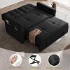 imageYITAHOME 55quot Convertible Sofa Bed 3in1 Sleeper Sofa with PullOut Bed CatScratchProof Futon Couch with 5Levels Reclining Backrest USB and Side Pocket Modern Loveseat for Living Room BeigeBlack