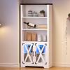imageYITAHOME 6Tier Corner Shelf 688quot Tall Modern Free Standing Zigzag Corner Bookshelf 6 Shelf Display Corner Bookcase Open Small Book Shelves for Living Room Home Office Small Space BlackWhite