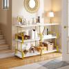 imageYITAHOME 6Tier Corner Shelf 688quot Tall Modern Free Standing Zigzag Corner Bookshelf 6 Shelf Display Corner Bookcase Open Small Book Shelves for Living Room Home Office Small Space BlackWhite Gold