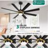 imageYITAHOME 72 Inch Large Ceiling Fan with Light and Remote Dimmable Modern Ceiling Fans for Indoor Black Gold ceiling fan with Reversible Quiet DC Motor 8 Blades with 6 Speed3 LED Colors72 inch