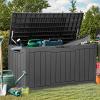 imageYITAHOME 80 Gallon Outdoor Storage Box Large Water Resistant Resin Deck Box Indoor Outdoor Lockable Storage Container for Patio Garden Cushions Tools Equipment Dark BrownDark Gray